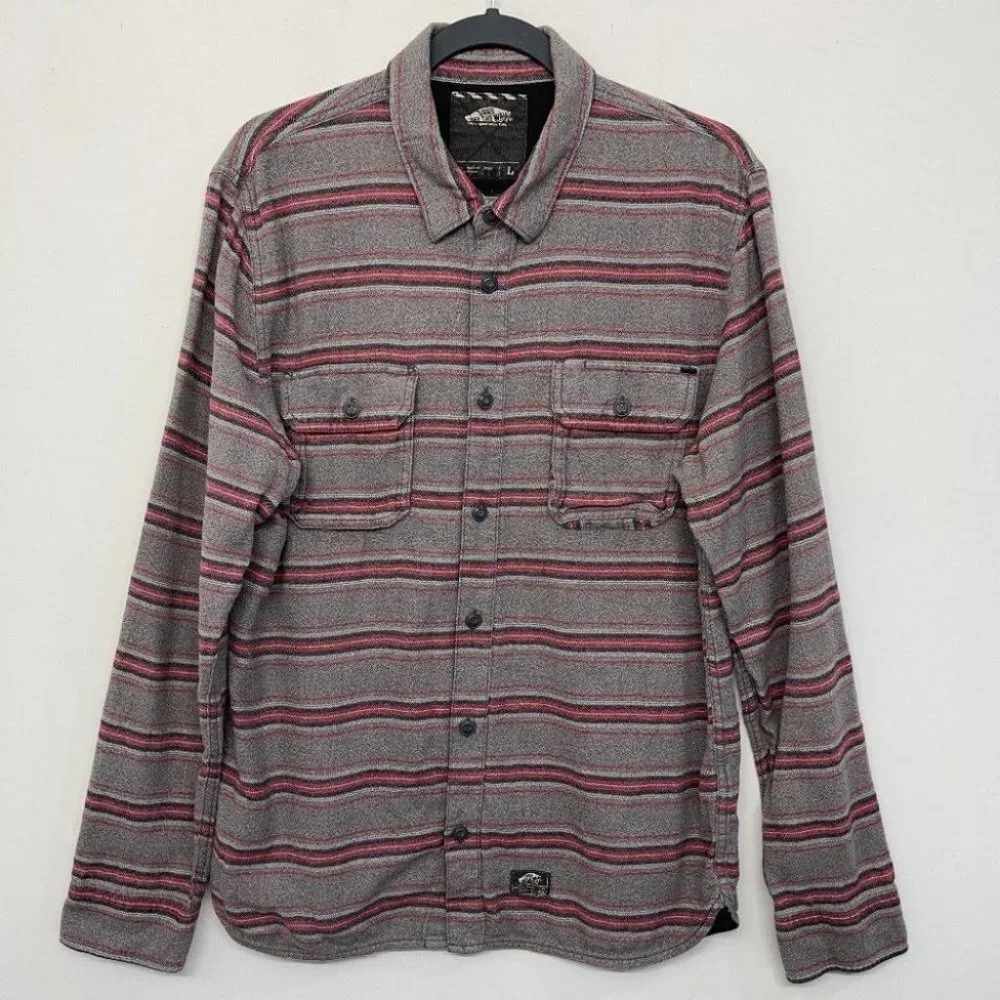 Vans Button Down Shirt Striped Red‎ Front Pockets Size L